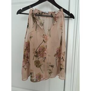 MNG suit women’s v-neck sheer floral blouse Size S pink